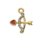 Breloques en acier Inox avec strass arc et fl&egrave;ches Dor&eacute;-cristal-rouge