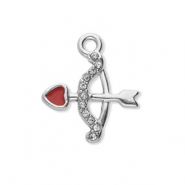 Breloques en acier Inox avec strass arc et fl&egrave;ches Argent&eacute;-cristal-rouge