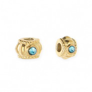 Perles en acier Inox spacer avec strass 6 mm Dor&eacute;-bleu