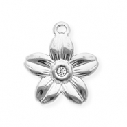 Breloques en acier Inox avec strass fleur Argent&eacute;-cristal