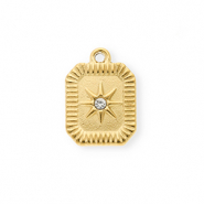 Breloques en acier Inox avec strass octogone allong&eacute; Dor&eacute;-cristal