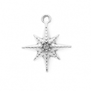Breloques en acier Inox avec strass &eacute;toile Argent&eacute;-cristal