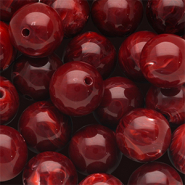 Perles acryliques 14 mm rond Rouge bourgogne-blanc marbr&eacute;