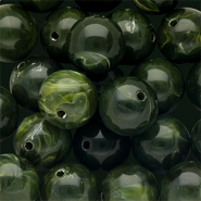 Perles acryliques 14 mm rond Vert mousse-blanc marbr&eacute;