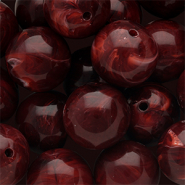 Perles acryliques 18 mm rond Rouge bourgogne-blanc marbr&eacute;