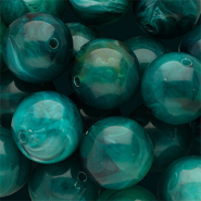 Perles acryliques 18 mm rond Vert sarcelle-multicolore-blanc marbr&eacute;