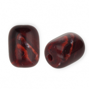 Perles acryliques tube Rouge bourgogne-blanc marbr&eacute;