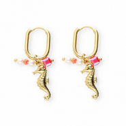 Boucles d'oreilles en acier Inox hippocampe Doré-rouge-blanc