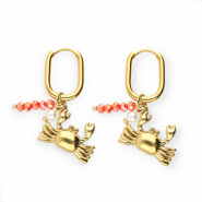 Boucles d'oreilles en acier Inox crabe Doré-rouge-blanc