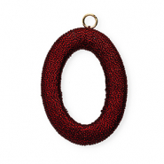 Pendentifs acryliques avec fil macram&eacute; ovale Rouge m&eacute;tallique-dor&eacute;
