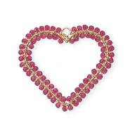 Pendentifs facett&eacute;es c&oelig;ur Dor&eacute;-rose magenta