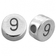 Perles chiffres en métal DQ 9 argenté antique (sans nickel)