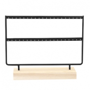 Pr&eacute;sentoir bijoux pour boucles d'oreilles double metal avec pied en bois noir