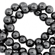Perles h&eacute;matites rond 6mm gris anthracite