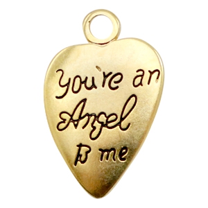 Breloques en m&eacute;tal TQ c&oelig;ur "you're an angel to me" dor&eacute; (sans nickel)