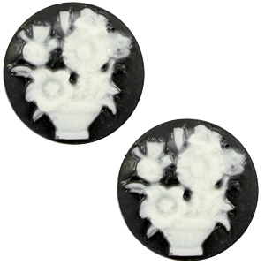 Cabochon basique cam&eacute;e 20mm bouquet noir blanc