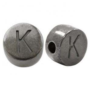 Perles alphabet en m&eacute;tal DQ lettre K argent&eacute; anthracite (sans nickel)