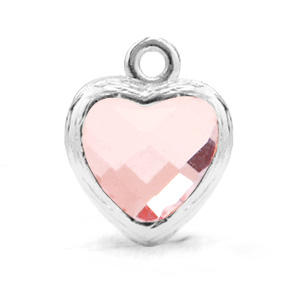 Pendentifs en verre Crystal Glass c&oelig;ur Rose clair-argent&eacute;