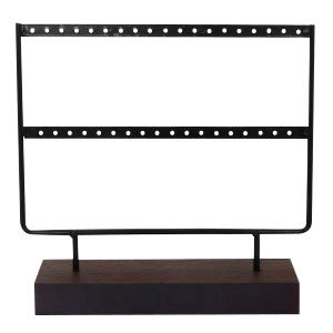 Pr&eacute;sentoir bijoux pour boucles d'oreilles 2 lignes avec pied en bois Noir-marron fonc&eacute;