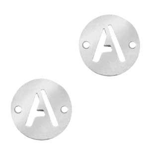 Breloques en acier inox connecteur lettre A 10mm Argent&eacute;