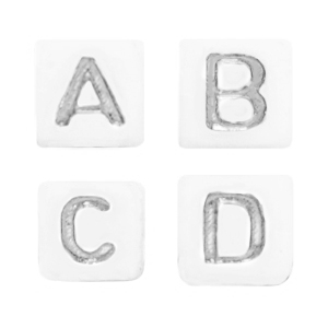 Perles lettres acryliques m&eacute;lang&eacute;es Blanc-argent&eacute;