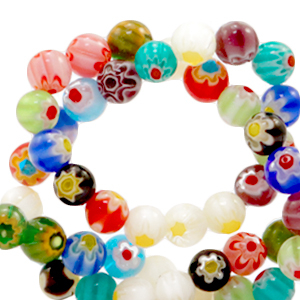 Perles Millefiori ronds fleur 6mm Multicolore