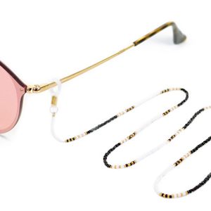 Cordons &agrave; lunettes de soleil en perles de rocailles Dor&eacute;-noir-blanc
