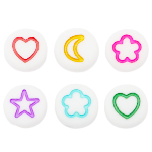 Perles lettres acryliques m&eacute;lange d'ic&ocirc;nes Blanc-multicolore