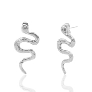 Boucles d'oreilles puces en acier inox serpent Argent&eacute;