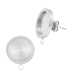 Boucles d'oreilles en acier Polaris (inox) avec serti pour cabochon 12mm (avec anneau) Argent&eacute;