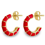 Boucles d'oreilles tendance puces &eacute;maill&eacute;e 16mm Rouge-dor&eacute;
