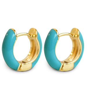Boucles d'oreilles tendance &eacute;maill&eacute;e 15mm Turquoise-dor&eacute;