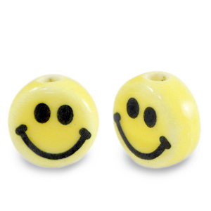 Perles en c&eacute;ramique 8mm smiley Jaune