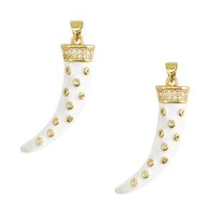 M&eacute;tal TQ laiton breloque corne Dor&eacute;- blanc-cristal