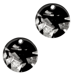 Pendentifs en r&eacute;sine rond 12mm argent&eacute;-noir
