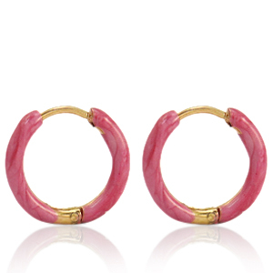 Boucles d'oreilles en acier Inox cr&eacute;oles &eacute;maill&eacute;e 14mm Rose punch-dor&eacute;