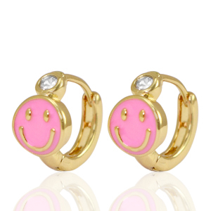 M&eacute;tal TQ laiton boucles d'oreilles smiley Rose cristal-dor&eacute;