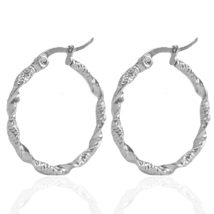 Boucles d'oreilles en acier inox cr&eacute;oles 25mm twist Argent&eacute;
