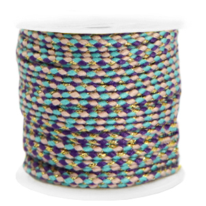 Cordon tress&eacute; tendance 2mm Dor&eacute;-turquoise violet