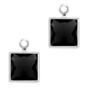 Pendentifs en verre Crystal Glass carr&eacute; Noir de jais-argent&eacute;