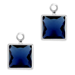 Pendentifs en verre Crystal Glass carr&eacute; Bleu royale-argent&eacute;
