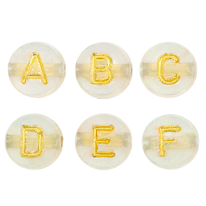 Perles lettres acryliques Dor&eacute; transparent