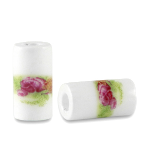 Perles en c&eacute;ramique tube Blanc-vert