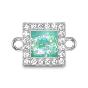 M&eacute;tal TQ laiton breloques connecteur carr&eacute; &eacute;maill&eacute;es Argent&eacute;-bleu turquoise