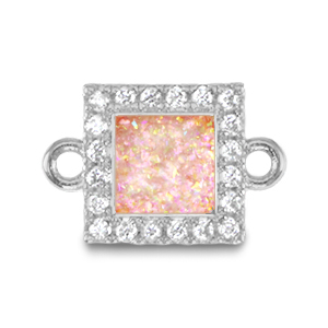 M&eacute;tal TQ laiton breloques connecteur carr&eacute; &eacute;maill&eacute;es Argent&eacute;-rose clair