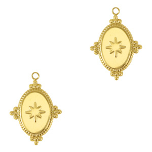 Breloques en acier Inox ovale &eacute;toile Dor&eacute;