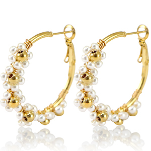 Boucles d'oreilles en acier Inox cr&eacute;oles fleur 35mm Dor&eacute;-blanc