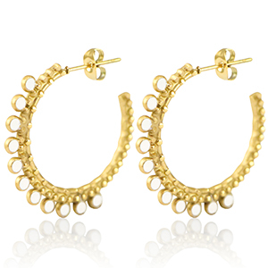 Boucles d'oreilles en acier Inox cr&eacute;oles 30mm Dor&eacute;-blanc