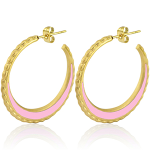 Boucles d'oreilles en acier Inox cr&eacute;oles 30mm Dor&eacute;-rose clair