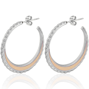 Boucles d'oreilles en acier Inox cr&eacute;oles 30mm Argent&eacute;-rose vintage